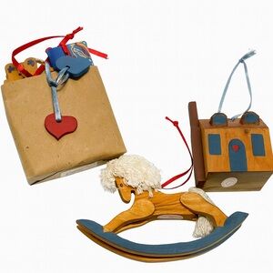 Kurt Adler Wooden Christmas Ornaments – Set of 3 Vintage Folk Art